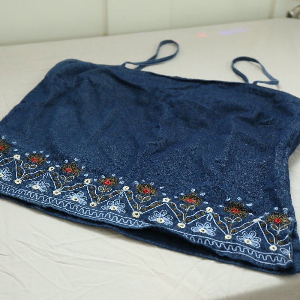 Tommy Hilfiger Women’s Denim Cami Tank Top Embroidered Floral Y2K Size 6